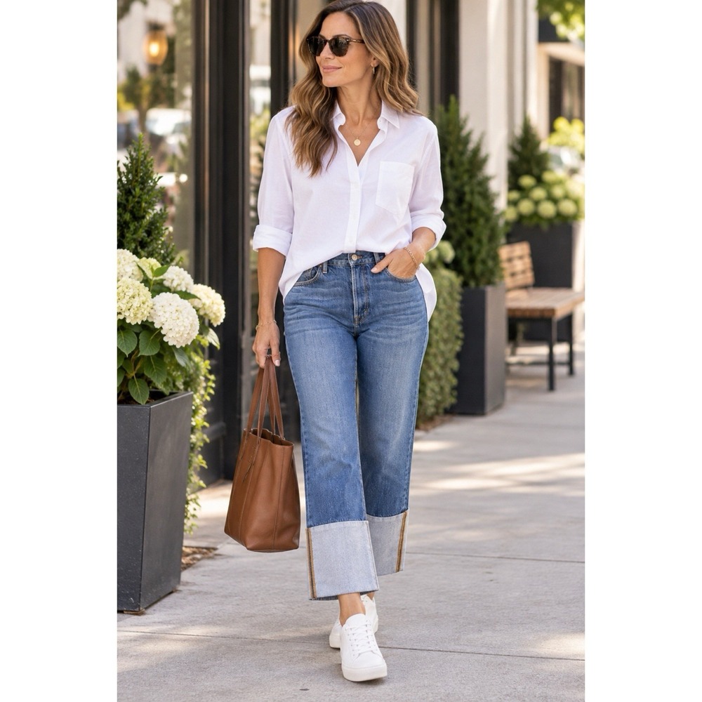 FRAME Le Original Jeans Size 30 Blue High Rise Straight Wide Cuff Button Fly